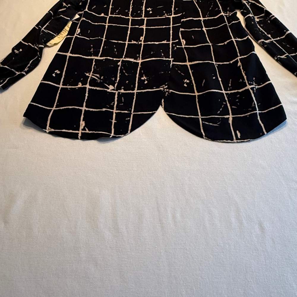 OneWorld Black Grid Print Hi-Low Long‎ Sleeve Top | PM | NWT - Picture 13 of 14